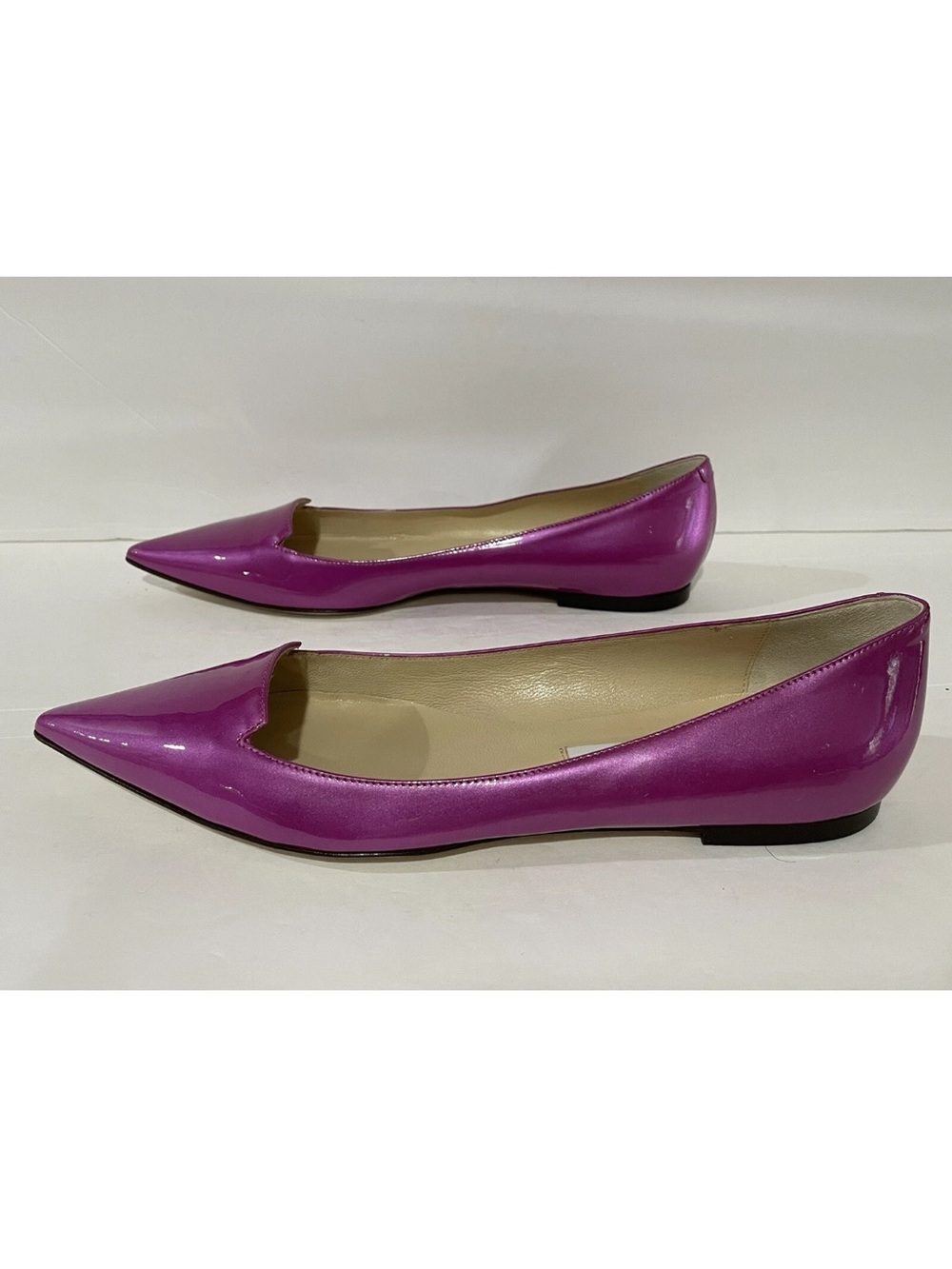 Jimmy Choo Patent Pointed Toe Flats in Fuchsia